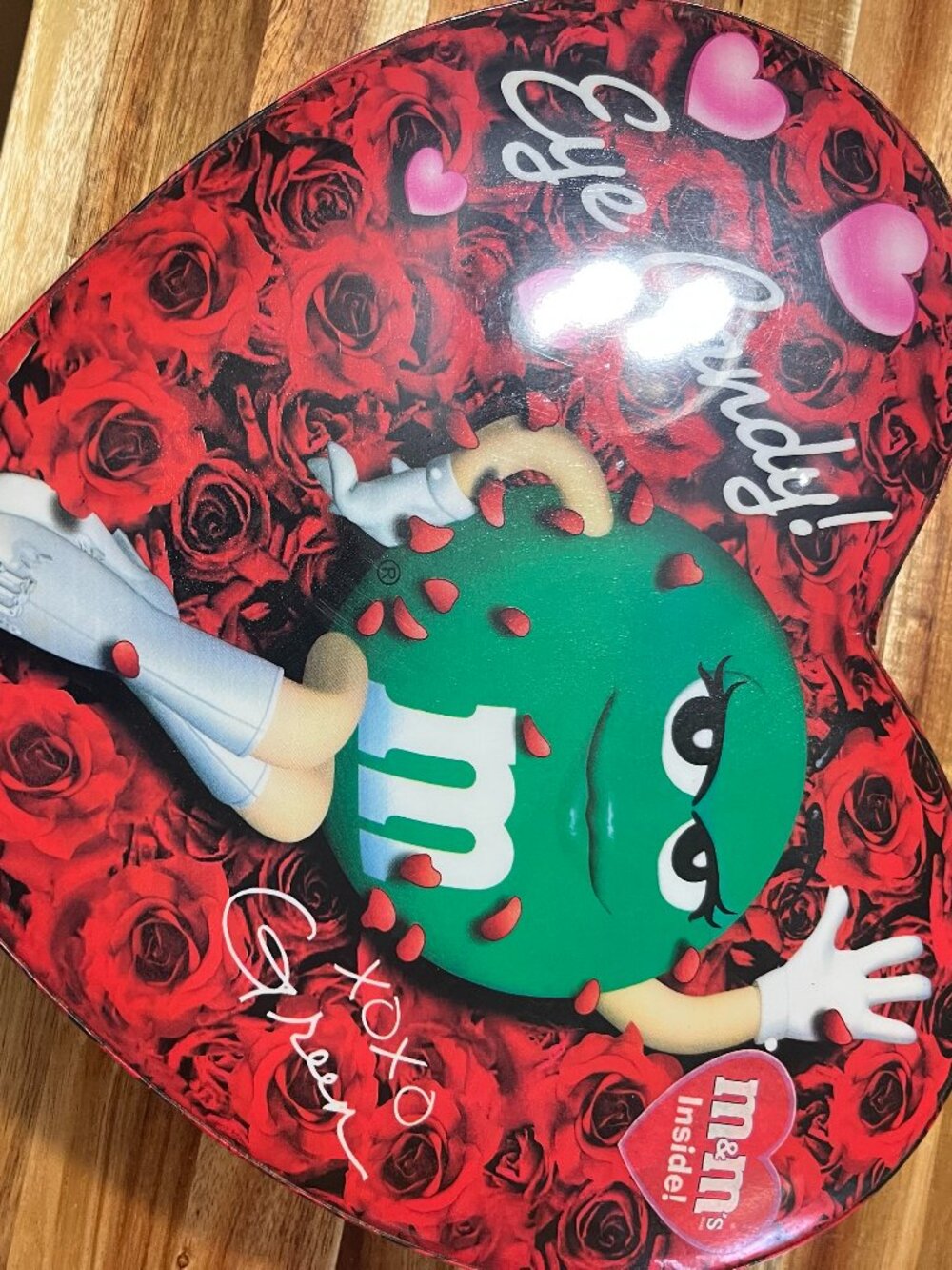 M&M's Vintage Heart-Shaped Red cardboard Candy Container 6.3 oz